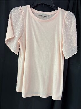 LOFT Light Pink Puff-Sleeve Dot Tee
